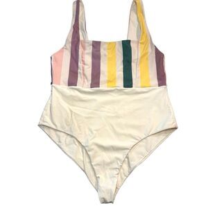 Tularosa Mack Rainbow Striped Square Neck One Piece Swimsuit Multicolor Size XL